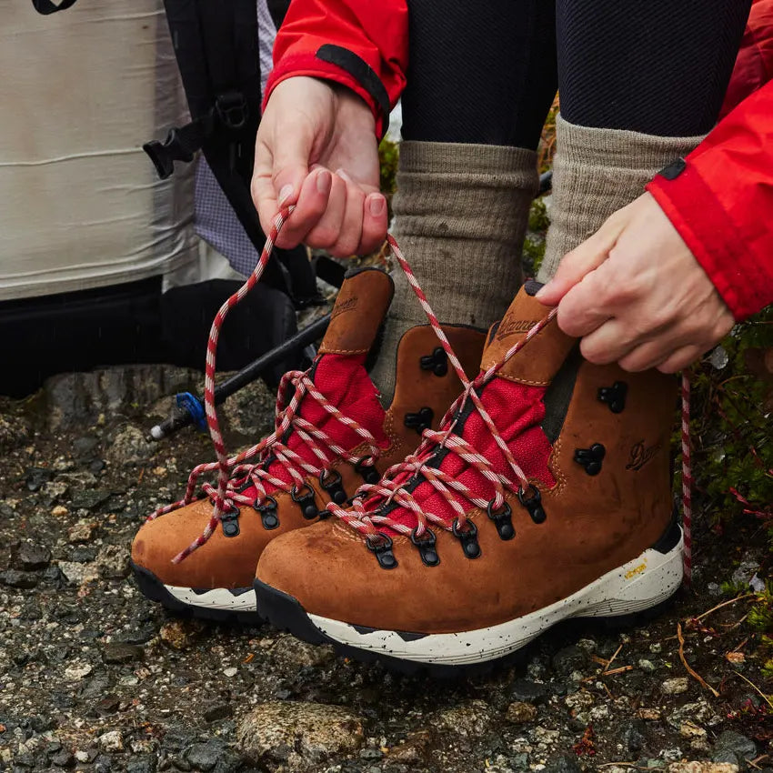 Brown hiking boots red laces sales